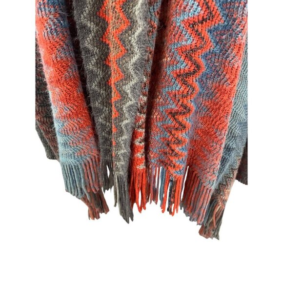 Chevron Aztec Acrylic Cardigan With Fringe Multicolor By Maurices Size 2 - Picture 2 of 5